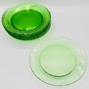 Set of 8 Vtg Pyrex Festiva Spring Green Swirl Plates, Glass, EUC, 7 1/2", USA